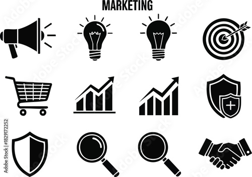 Marketing Strategy Icons Set Business Growth and Promotion