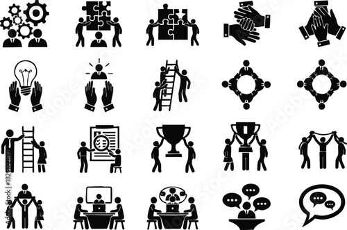 Teamwork Icons Collaboration, Problem Solving, Success