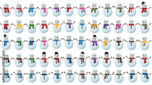 Delightful array of charming snowmen with varied accessories for joyful winter designs