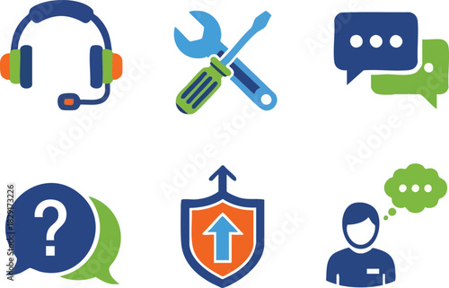 Vector Icons for Customer Service, Maintenance, Communication, and Security