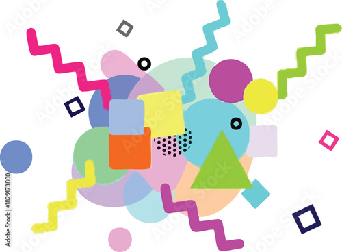 Vibrant Abstract Composition of Geometric Shapes on White