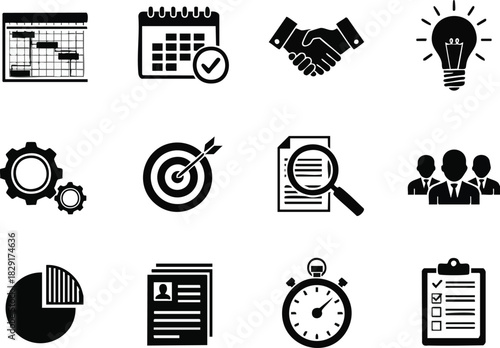 Project Management Icons Planning, Collaboration, and Productivity Vector Graphics