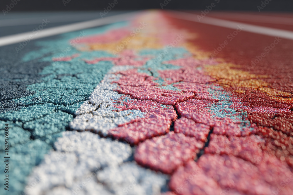 Naklejka premium Abstract macro shot of a cracked road surface in multiple colors and textures