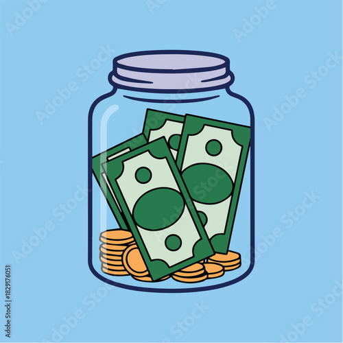 Money saving jar illustration for financial planning and investment concept wealth management and growth strategy
