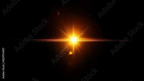 Easy to add lens flare effects for overlay designs or screen blending mode to make high-quality images, abstract sun burst, digital flare, iridescent glare over black background.
