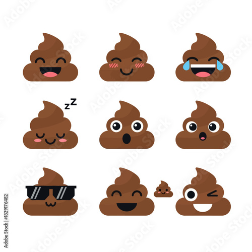 Poop Emoji Icons with Cute Faces, Emotions, and Fun Expressions