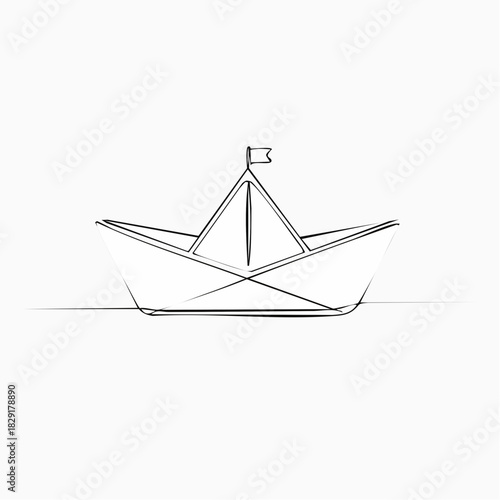 One continuous line drawing of paper boat. Origami ship concept success leadership of business in simple linear style.
