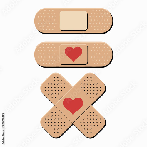 Adhesive bandage plaster medical care first aid wound protection health illustration set vector design