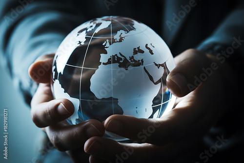 Hands holding a glass globe, symbolizing global connection and business opportunities
