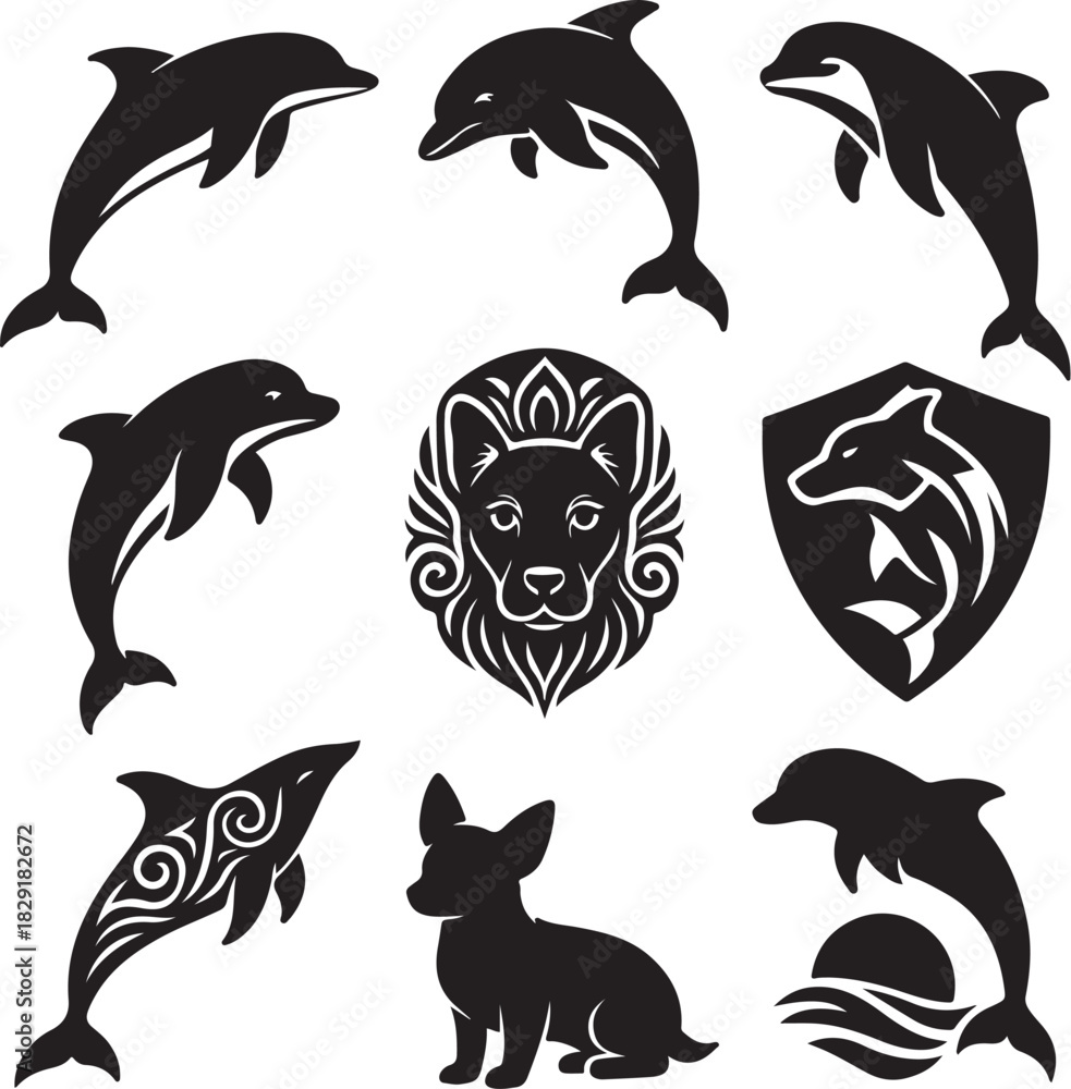 Naklejka premium dolphin_silhouette bundle.eps
