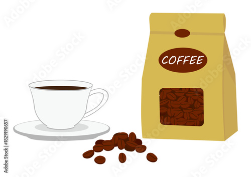 珈琲豆とホットコーヒー