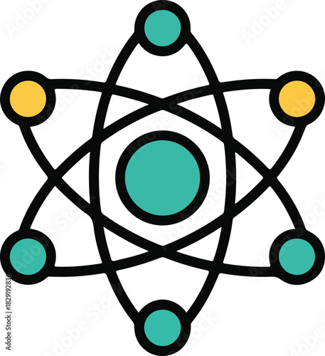 Science atom model icon with structure of molecule with electrons and protons