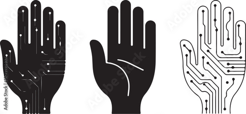 Cybernetics hand with circuit board pattern represents technology and connection