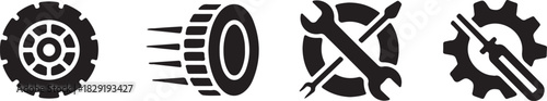Tire and auto repair tools symbol illustration for transport service icon