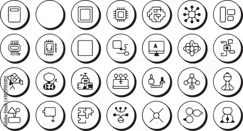 Artificial intelligence icons set for technology and machine learning outline design