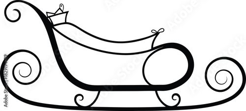 Hand drawn black and white illustration of a vintage sleigh