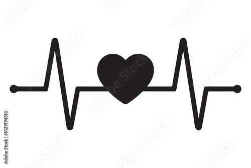  Simple black silhouette of a heart integrated into a heartbeat line