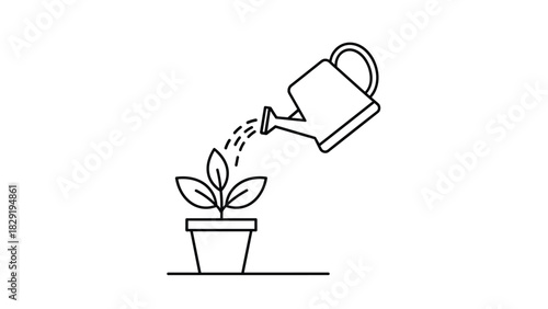 Nurturing growth watering plant with care cultivating a fresh start symbolizing hope and new beginnings with simple elegance and minimal design, Generative AI.