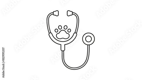 Heartwarming pet care symbol featuring a stethoscope with paw print perfect for veterinary clinic branding or animal health campaigns - clean line art design, Generative AI.