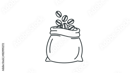 Coffee beans overflowing from a rustic burlap sack perfect for coffee shop designs or illustrating the aroma and richness of freshly roasted coffee, Generative AI.