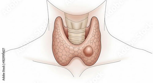 Illustration of thyroid gland anatomy with nodule in human neck