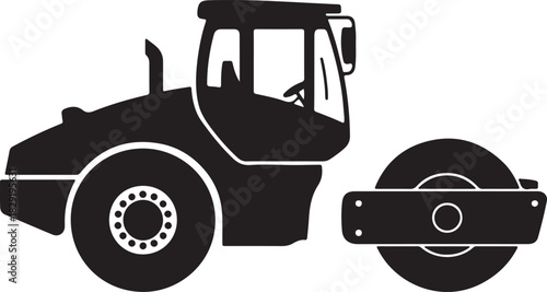 Road roller equipment vector silhouette for construction site and roadwork
