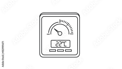 Simple thermostat illustration displaying a comfortable 22 degrees Celsius ideal climate control for home office or industrial use promoting well-being, Generative AI.