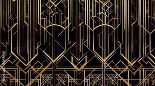 Art deco background with golden patterns, ideal for vintage designs, luxury projects, and retro themes.