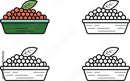 Bowl of red caviar with leaf outline for food concept seafood delicacy gourmet