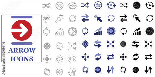 arrow icons set. arrows, click, move, refresh, repeat, switch, center and more. simple complette vector