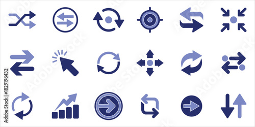 arrow icons set. arrows, click, move, refresh, repeat, swap and more. simple colored vector