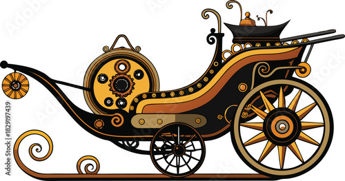 Ornate vintage carriage with intricate detailing and decorative elements