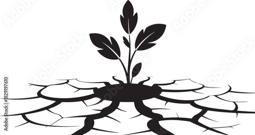 Plant Growing Through the Cracked Ground Expressing Hope and New Life Concept