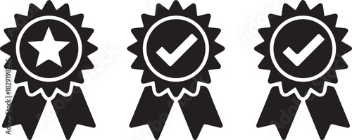 Award badge with star and checkmarks symbol icon quality guarantee emblem approval