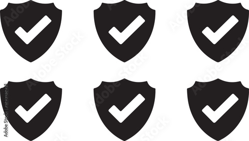Check mark in shield symbol security and protection icon vector graphic emblem