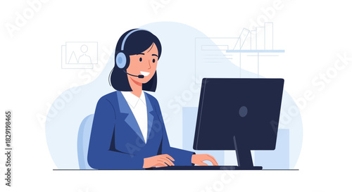 Professional woman working as customer service representative in call center