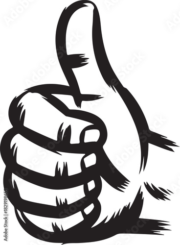 Hand drawn thumb up sign like symbol sketch brushstroke black on transparent backdrop