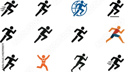 Dynamic global movement symbol featuring simplified running silhouette with clean solid edges for energetic modern designs