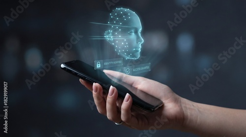 Facial recognition technology unlocking smartphone with identity verification