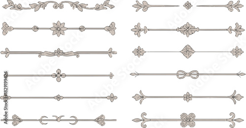 Vintage dividers linear floral ornaments lines for text separation design