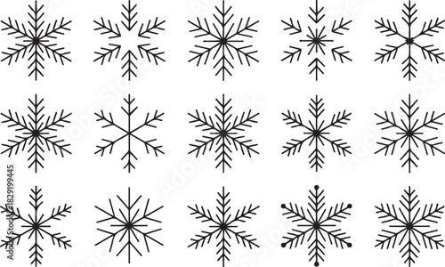 Snowflake collection set of winter snow flakes shapes for frost background