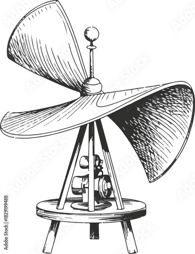 Whirligig sketch vector illustration of vintage toy fan with rotating blades