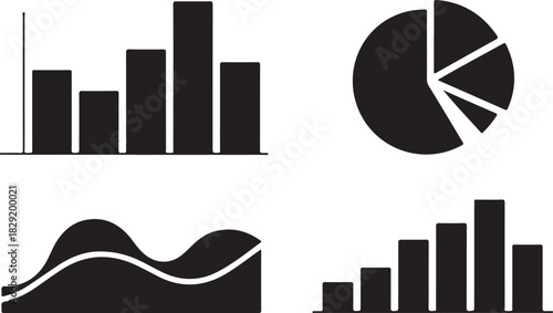 Business graphs and charts showing growth analytics of company diagram data set icon
