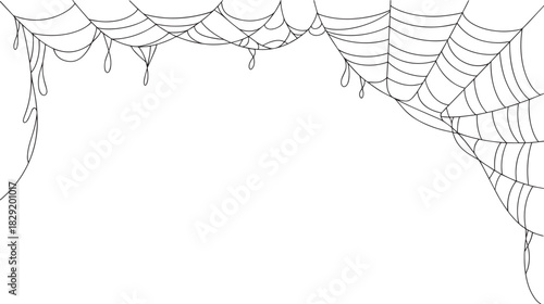 Spider web border frame vector – hanging cobweb design for Halloween decoration, spooky invitations, or horror background illustration