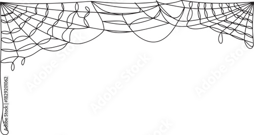 Spider web border frame vector – hanging cobweb design for Halloween decoration, spooky invitations, or horror background illustration