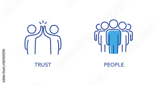 Vector illustration of two groups of people showing trust and teamwork isolated on