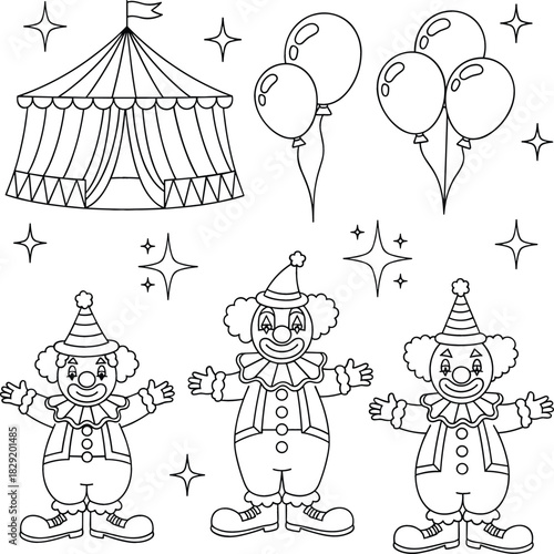 Original name(s): Circus tent balloons and clowns for coloring book