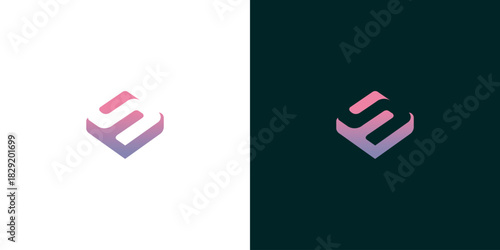 Abstract geometric letter S logo icon with a modern isometric 3D cube design and a soft pink purple gradient color palette