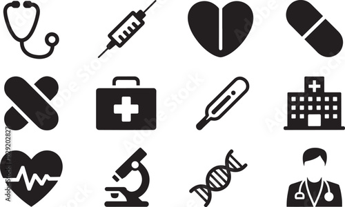 Medical Line Icons for Healthcare, Vaccination, Immunity, and Disease Prevention Illustrations