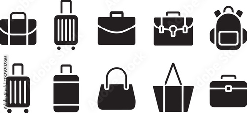 Bag and luggage icon set for travel, fashion, packing, accessories, retail, and organizational design
